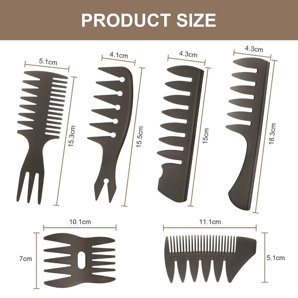 6-Pcs Wide Tooth Hair Comb Set, Professional Styling & Wet Pick Pompadour Comb, - Picture 2 of 7